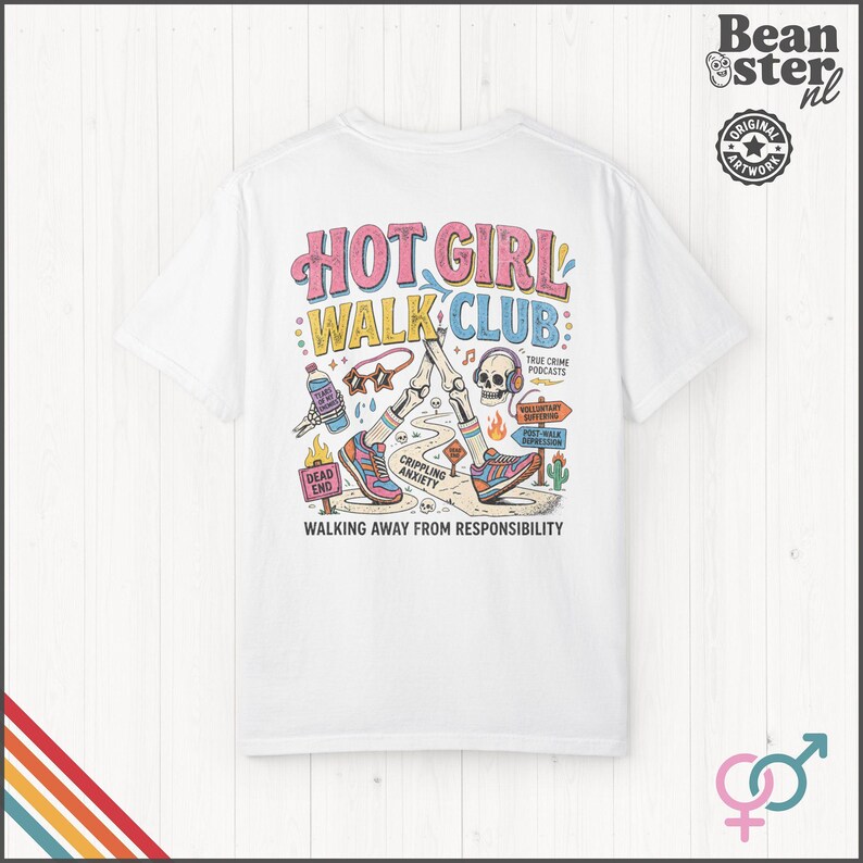 Hot Girl Walk Club Shirt | Comfort Colors Back Print, Funny Hiker Gifts, Y2K Streetwear Tshirt, Dark Humor Shirts, 90s Retro Streetwear Tee White