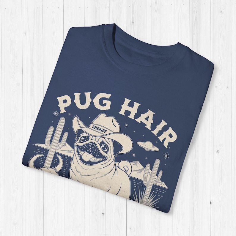 Cowboy Pug T-Shirt, Funny Dog Mama Comfort Colors Tee China Blue
