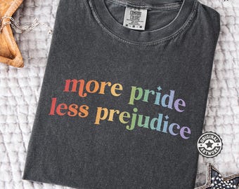 More Pride Less Prejudice Shirt | Rainbow Text T-shirt, LGBTQ Pride Tee, Retro Equality Shirts, Progressive Apparel, Proud Ally Top