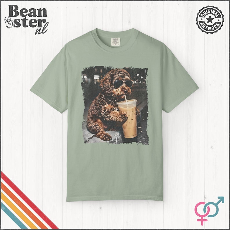 Labradoodle Drinking Iced Coffee Shirt | Doodle Owner Gift, Funny Animal Meme Tshirt, Vintage Photo Comfort Colors Tee Bay
