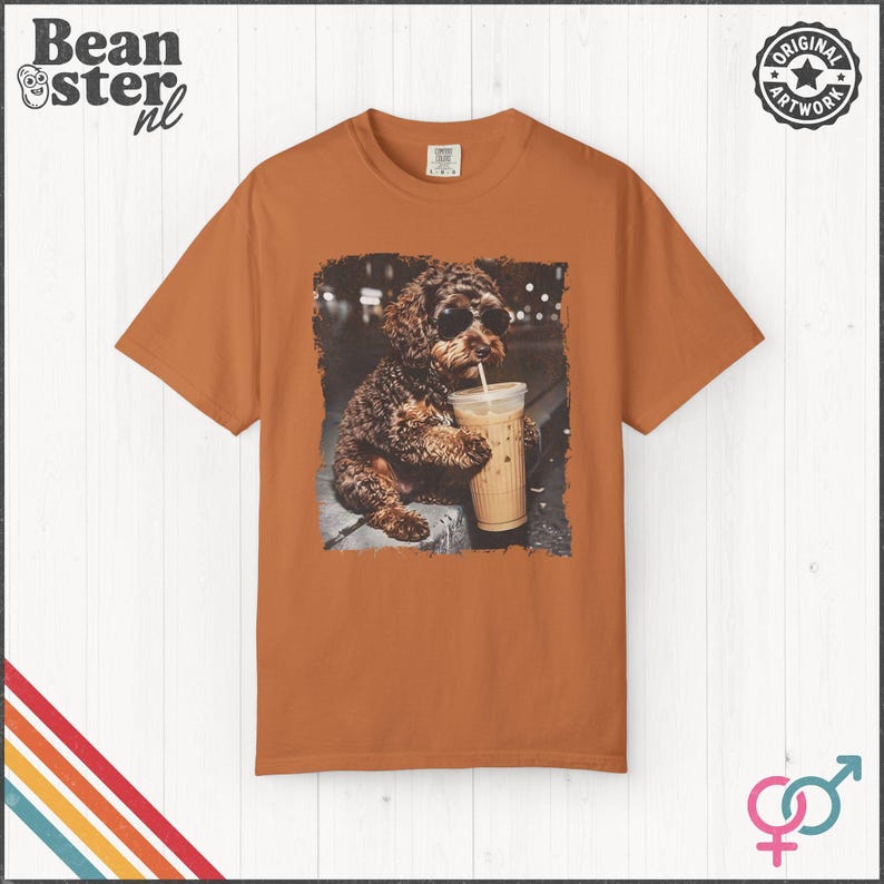 Labradoodle Drinking Iced Coffee Shirt | Doodle Owner Gift, Funny Animal Meme Tshirt, Vintage Photo Comfort Colors Tee Yam