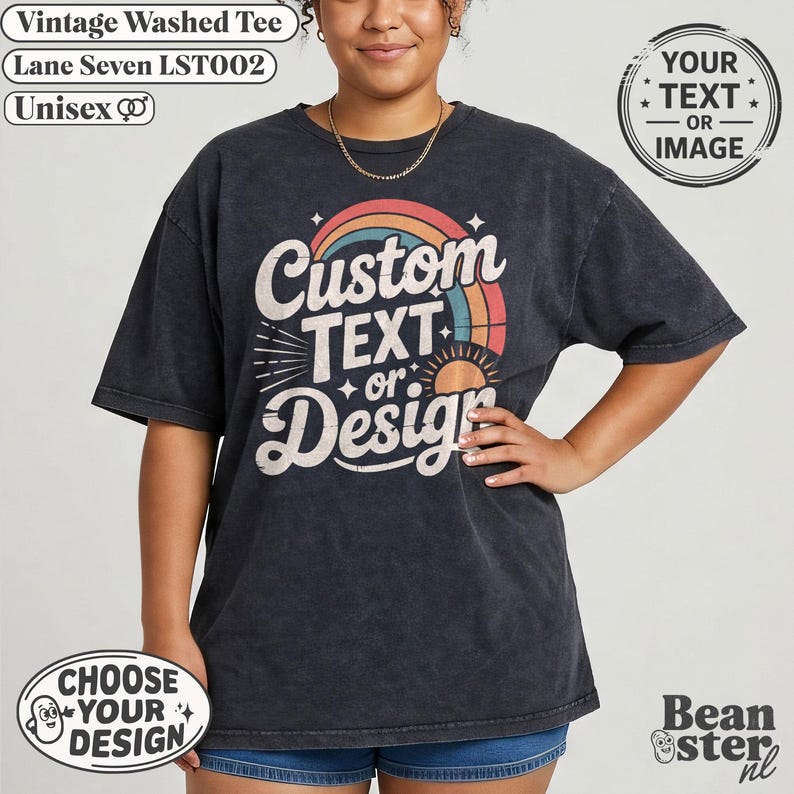 Custom Vintage Washed Shirt - Lane Seven Personalized T-Shirt, Urban Streetwear Tee, Oversized Unisex Shirts, Choose Your Design image 1