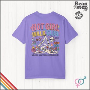 Hot Girl Walk Club Shirt | Comfort Colors Back Print, Funny Hiker Gifts, Y2K Streetwear Tshirt, Dark Humor Shirts, 90s Retro Streetwear Tee Violet