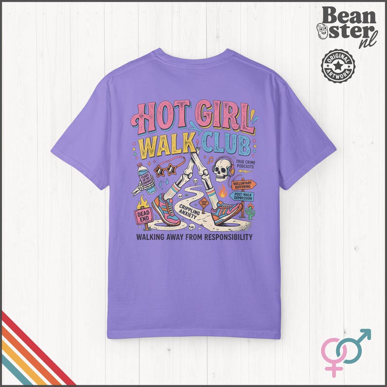 Hot Girl Walk Club Shirt | Comfort Colors Back Print, Funny Hiker Gifts, Y2K Streetwear Tshirt, Dark Humor Shirts, 90s Retro Streetwear Tee Violet
