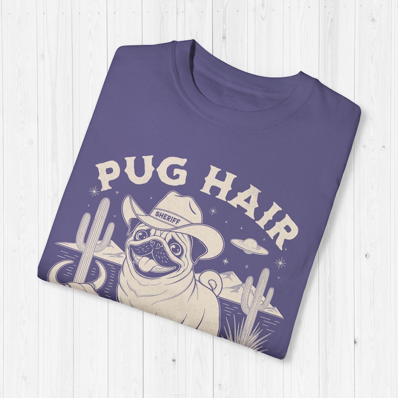 Cowboy Pug T-Shirt, Funny Dog Mama Comfort Colors Tee Grape