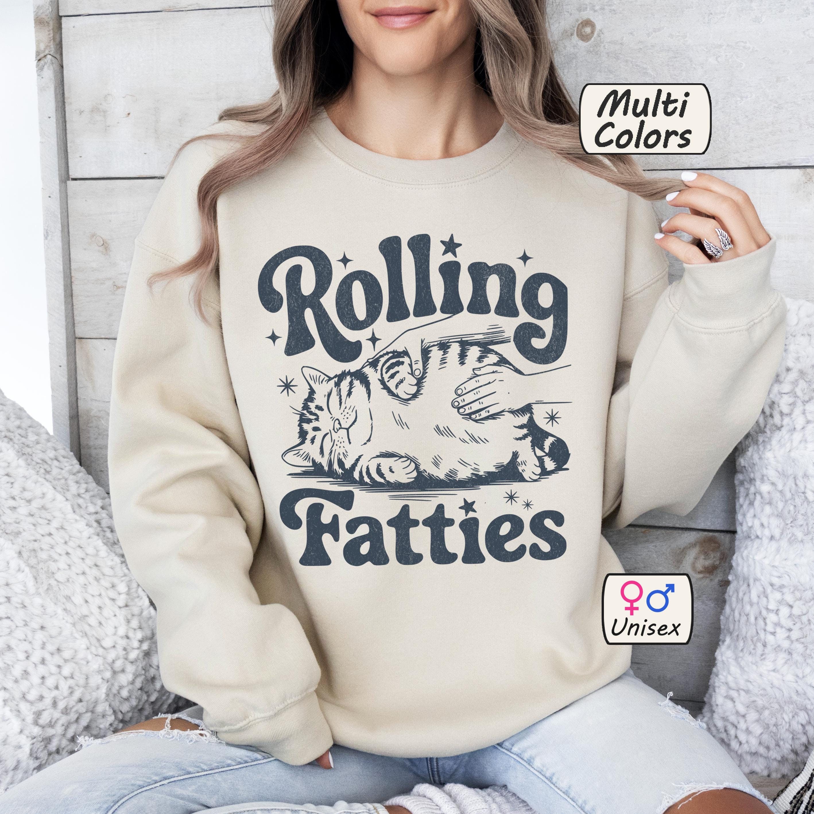 Retro Fat Kitten Tee - Funny Cat Rolling Fatties T-Shirt 100% Cotton