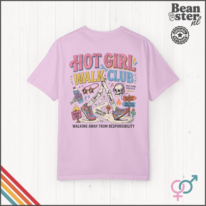Hot Girl Walk Club Shirt | Comfort Colors Back Print, Funny Hiker Gifts, Y2K Streetwear Tshirt, Dark Humor Shirts, 90s Retro Streetwear Tee Orchid