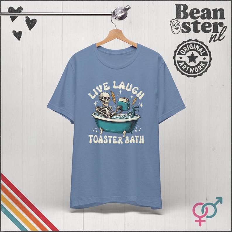 Live Laugh Toaster Bath T-Shirt - Dark Humor Graphic Tee Steel Blue