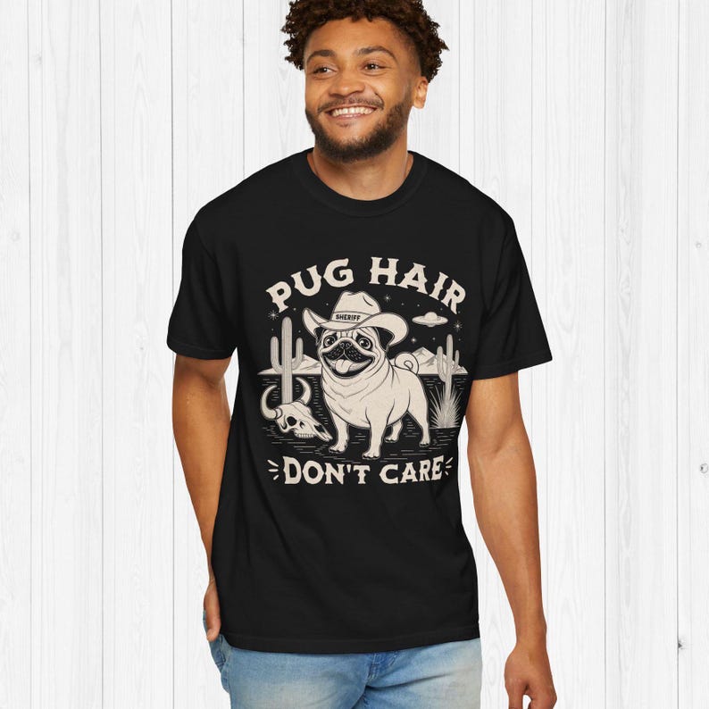 Cowboy Pug T-Shirt, Funny Dog Mama Comfort Colors Tee Black