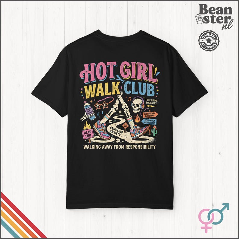 Hot Girl Walk Club Shirt | Comfort Colors Back Print, Funny Hiker Gifts, Y2K Streetwear Tshirt, Dark Humor Shirts, 90s Retro Streetwear Tee Black