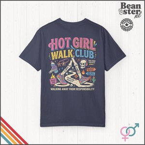 Hot Girl Walk Club Shirt | Comfort Colors Back Print, Funny Hiker Gifts, Y2K Streetwear Tshirt, Dark Humor Shirts, 90s Retro Streetwear Tee Denim