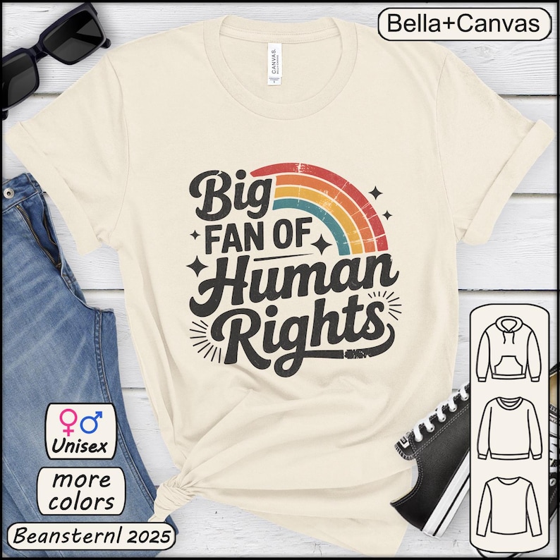 Big Fan of Human Rights Shirt, Retro Rainbow Tshirt, Radicalized by ...