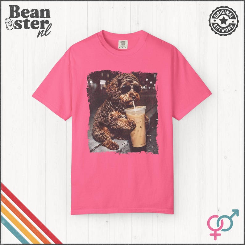 Labradoodle Drinking Iced Coffee Shirt | Doodle Owner Gift, Funny Animal Meme Tshirt, Vintage Photo Comfort Colors Tee afbeelding 14
