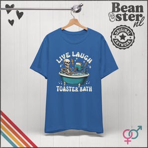 Live Laugh Toaster Bath T-Shirt - Dark Humor Graphic Tee Columbia Blue