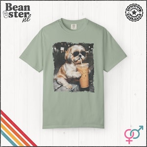 Shih Tzu Drinking Iced Coffee Shirt | Dog Owner Gift, Funny Animal Meme Tshirt, Vintage Photo Comfort Colors Tee Bay