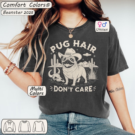 Cowboy Pug T-Shirt, Funny Dog Mama Comfort Colors Tee