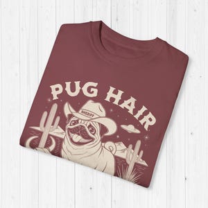 Cowboy Pug T-Shirt, Funny Dog Mama Comfort Colors Tee Vineyard