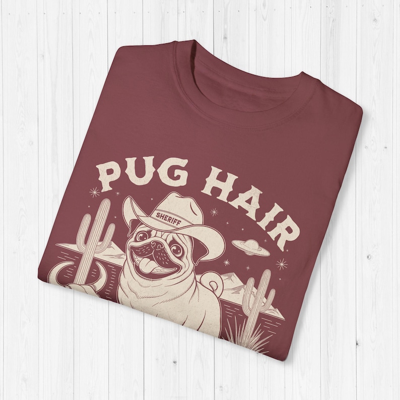 Cowboy Pug T-Shirt, Funny Dog Mama Comfort Colors Tee Vineyard