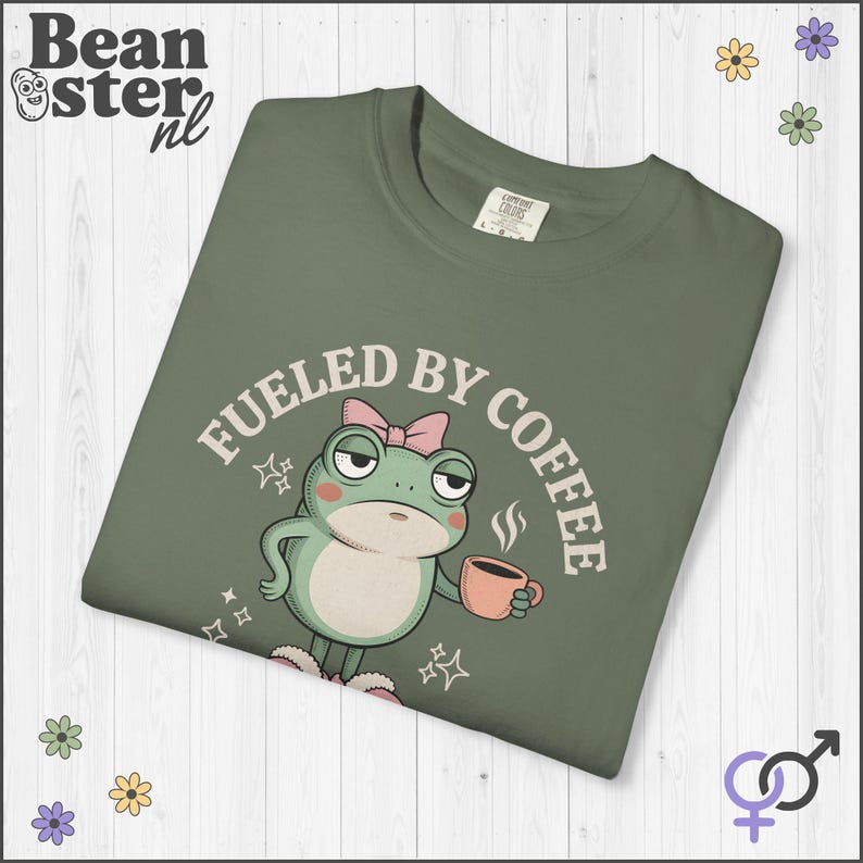 Coffee And Hormonal Chaos Comfort Colors Shirt, Funny Menopause Tshirt, PCOS Gift, Funny Frog Graphic Tee, PMS Self Care Shirts Moss
