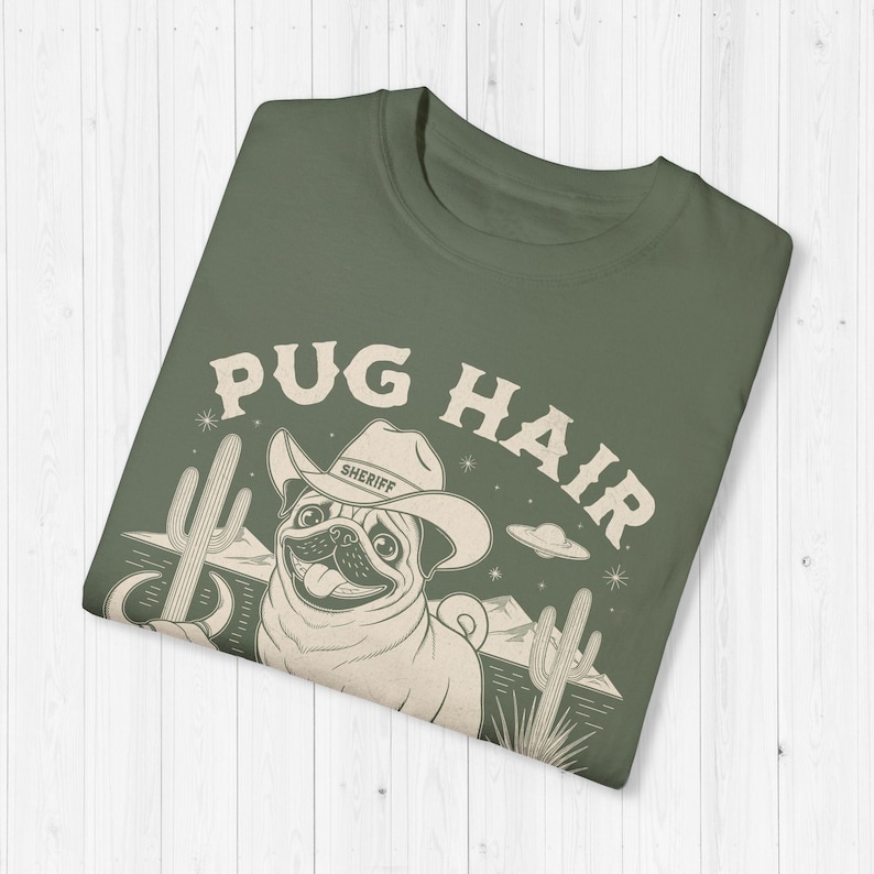 Cowboy Pug T-Shirt, Funny Dog Mama Comfort Colors Tee Moss