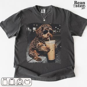 Labradoodle Drinking Iced Coffee Shirt | Doodle Owner Gift, Funny Animal Meme Tshirt, Vintage Photo Comfort Colors Tee Pepper