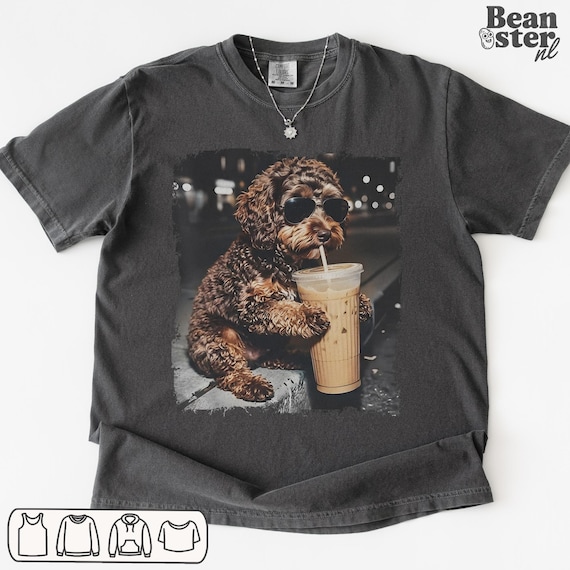 Labradoodle Drinking Iced Coffee Shirt | Doodle Owner Gift, Funny Animal Meme Tshirt, Vintage Photo Comfort Colors Tee