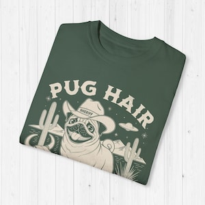 Cowboy Pug T-Shirt, Funny Dog Mama Comfort Colors Tee Blue Spruce