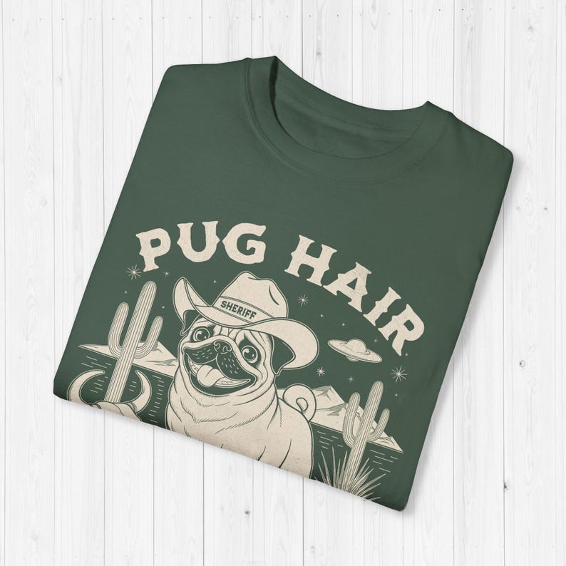 Cowboy Pug T-Shirt, Funny Dog Mama Comfort Colors Tee Blue Spruce