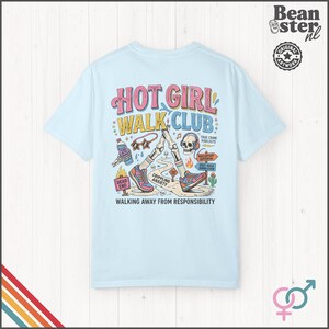 Hot Girl Walk Club Shirt | Comfort Colors Back Print, Funny Hiker Gifts, Y2K Streetwear Tshirt, Dark Humor Shirts, 90s Retro Streetwear Tee Chambray