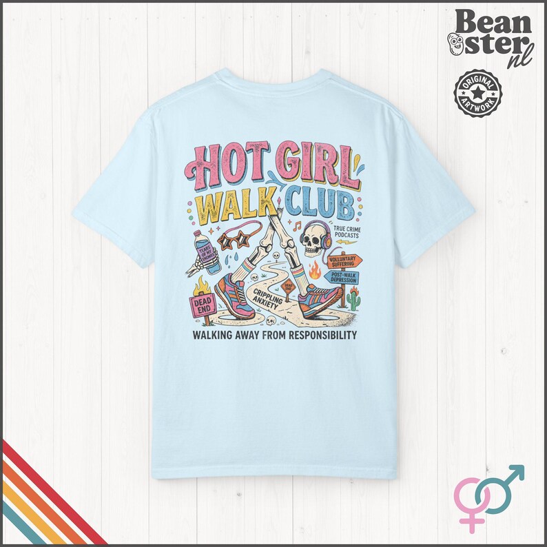 Hot Girl Walk Club Shirt | Comfort Colors Back Print, Funny Hiker Gifts, Y2K Streetwear Tshirt, Dark Humor Shirts, 90s Retro Streetwear Tee Chambray