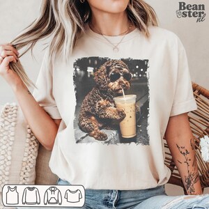 Labradoodle Drinking Iced Coffee Shirt | Doodle Owner Gift, Funny Animal Meme Tshirt, Vintage Photo Comfort Colors Tee Ivory