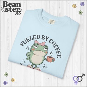 Coffee And Hormonal Chaos Comfort Colors Shirt, Funny Menopause Tshirt, PCOS Gift, Funny Frog Graphic Tee, PMS Self Care Shirts Chambray