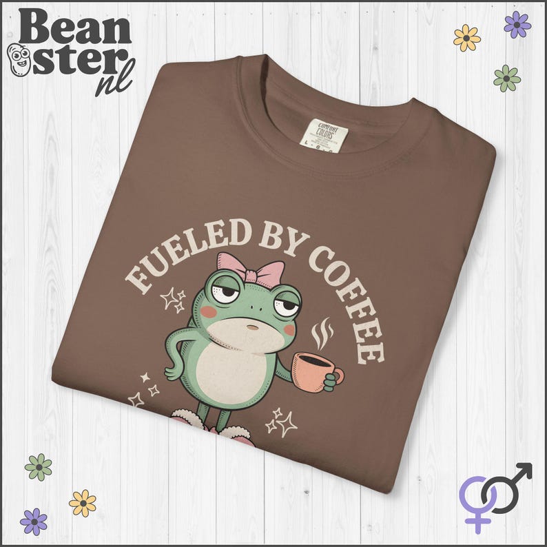 Coffee And Hormonal Chaos Comfort Colors Shirt, Funny Menopause Tshirt, PCOS Gift, Funny Frog Graphic Tee, PMS Self Care Shirts Espresso