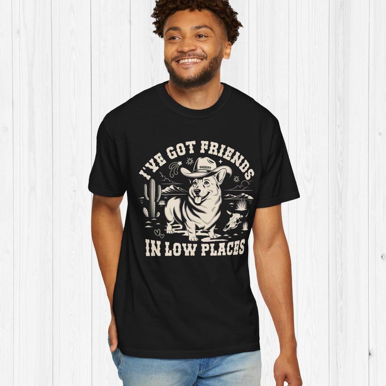 Custom Corgi Shirt Funny Personalized Corgi Gift Vintage Western Pembroke Welsh Corgi Tshirt Corgeek Gifts Ive Got Friends In Low Places Tee Black