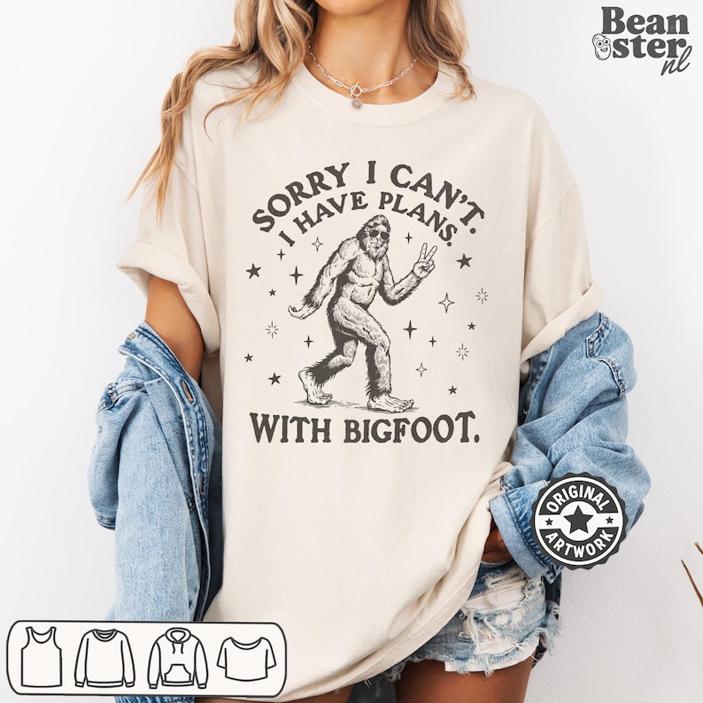 I Can't I Have Plans With Bigfoot Shirt | Funny Big Foot Tshirt, Cryptid Humor Gift, Sasquatch Graphic Comfort Colors Tee Ivory