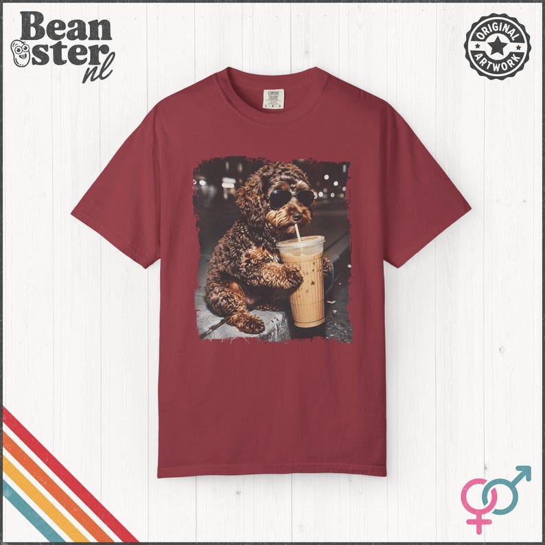 Labradoodle Drinking Iced Coffee Shirt | Doodle Owner Gift, Funny Animal Meme Tshirt, Vintage Photo Comfort Colors Tee afbeelding 15