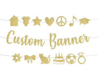 Custom Cursive Gold Glitter Banner / Personalized Script Glitter Sign / Custom Name / Custom Birthday / Custom Bridal Shower Banner