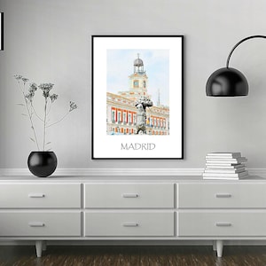 Impression aquarelle de Madrid : ours et arbousier à la Puerta del Sol - Art emblématique espagnol