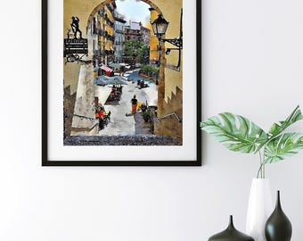 Fotoafdruk boog Madrid: boog Cuchilleros, reisposter Plaza Mayor