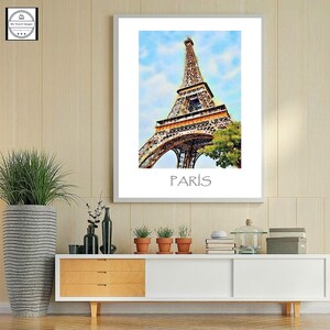 Lever du soleil sur la tour Eiffel : impression aquarelle de Paris - art mural paysage urbain romantique pour la décoration intérieure