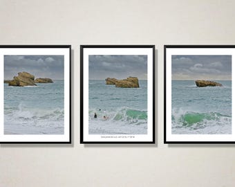 Humeurige drieluikprints kust | San Juan de Luz oceaanfotografieset (8 x 10" of A4)