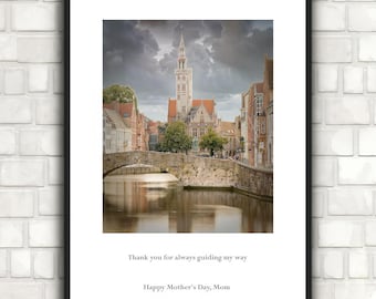 Brugse grachtenstadsgezicht muurkunst print – bedankt dat je me altijd de weg wijst – zinvol Moederdagcadeau voor moeder 8 x 10 11 x 14 4 A4 A3
