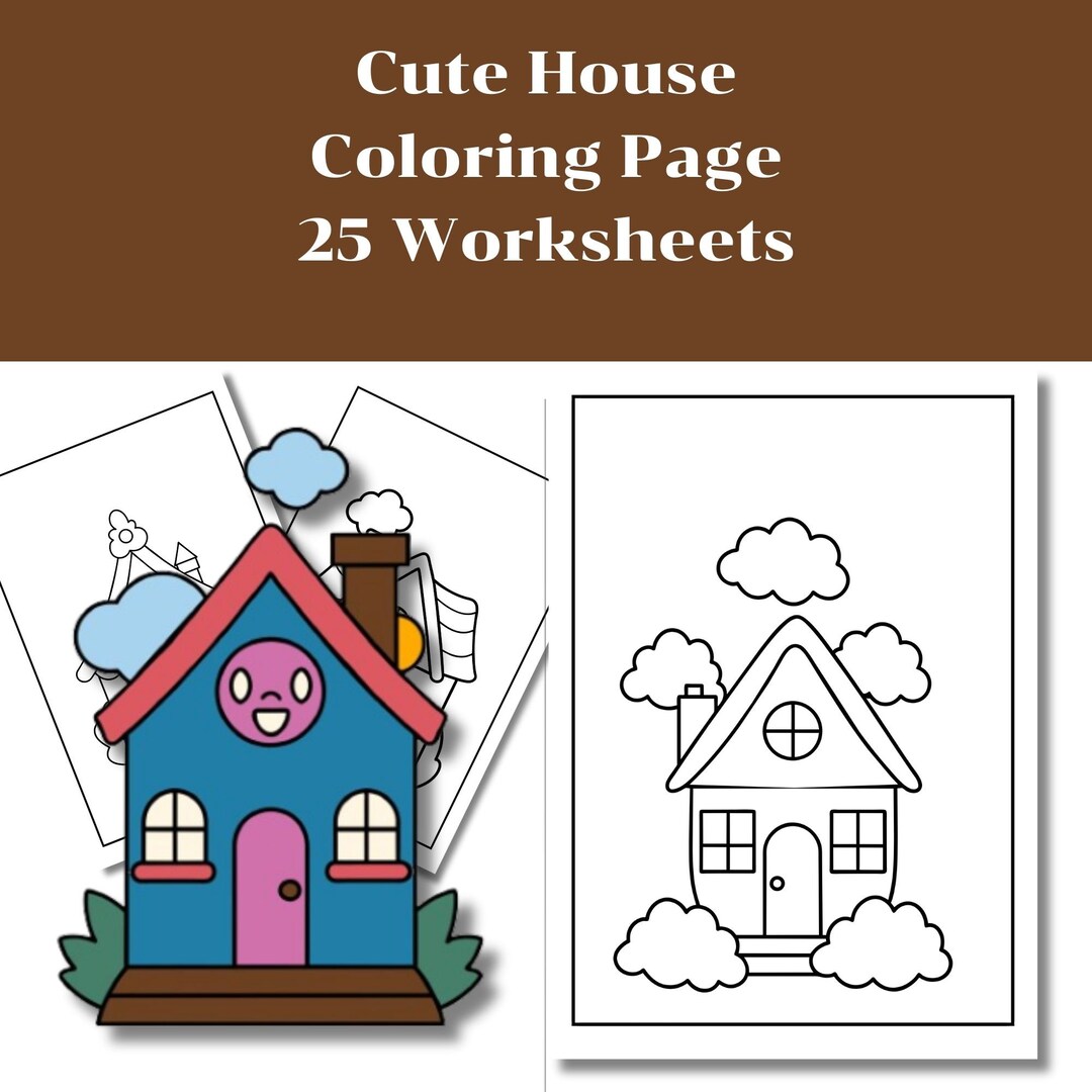 Cute House Coloring Pages, Coloring Sheets, Preschool, Worksheets - Etsy