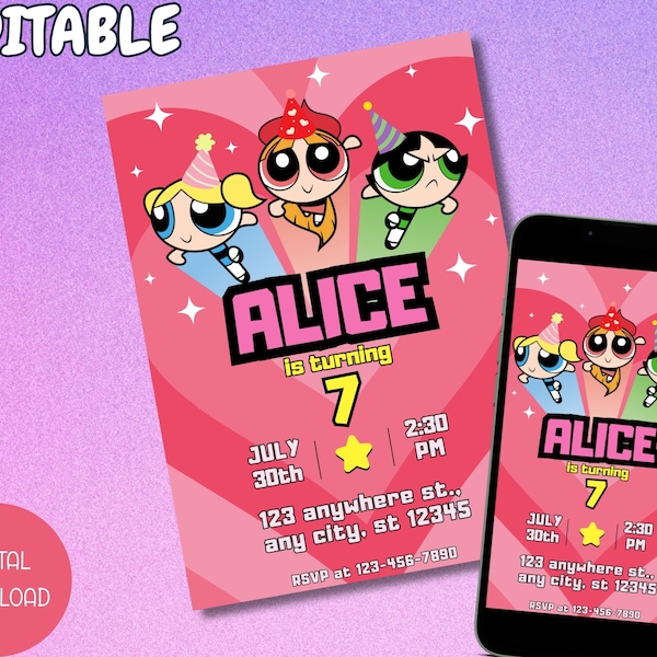 Editable Powerpuff Girls Birthday Invitation, Powerpuff Girls Invitation, Girls Party Invitation, Powerpuff Girls, Kids Birthday Invite