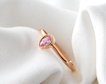 14k Gold Pear Shape Pink Topaz Ring | Drop Shape Pink Topaz Ring | Wedding Ring | Romantic Minimal Ring | Yellow Rose White Gold Jewelry Her