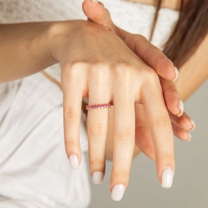 14k Gold Ruby Ring Eternity Band Ring Micro Pave Red Ruby Ring Unique ...