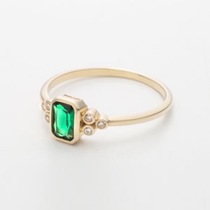 14k Gold Emerald Ring 14k Solid Gold Green Emerald Ring Diamond Ring Minimalist Ring Statement Rings Women's Jewelry Gift For Her image 1