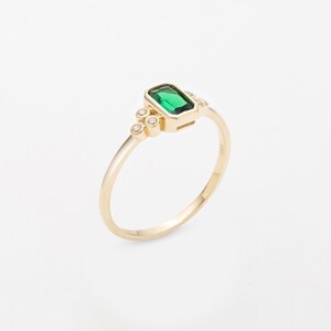 14k Gold Emerald Ring 14k Solid Gold Green Emerald Ring Diamond Ring Minimalist Ring Statement Rings Women's Jewelry Gift For Her image 3