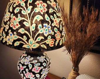 Lampa ze skóry wielbłąda, lampa stołowa, lampa, światła