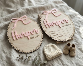 Personalized Wooden Baby Birth Announcement Sign | Daisy Flower Design